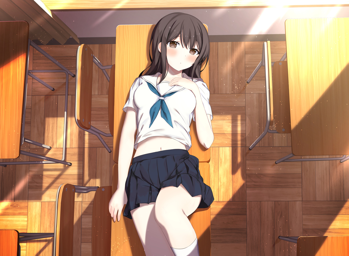This is a pixiv picture whose title is 机に横たわって….