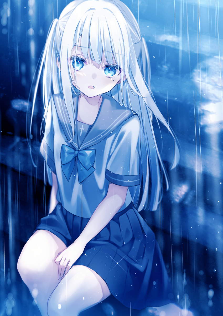 This is a pixiv picture whose title is 通り雨、天使を拾った.