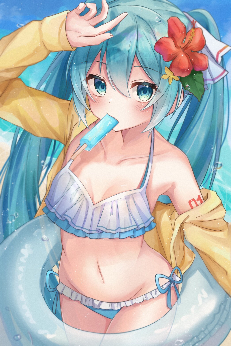 This is a pixiv picture whose title is 水着ミクさん.