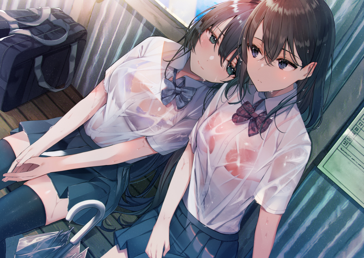This is a pixiv picture whose title is 雨宿り.