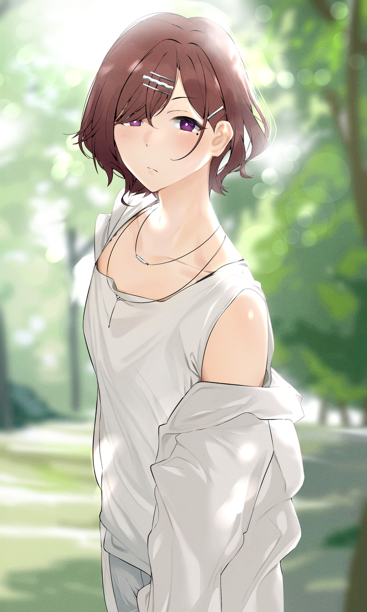 This is a pixiv picture whose title is 上着がズレていると気付かない円香.