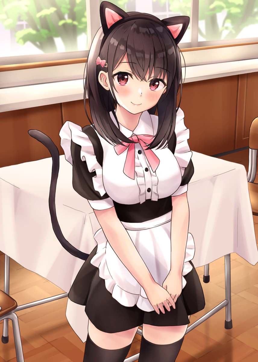 This is a pixiv picture whose title is 「メイド服、似合ってるかな？」.