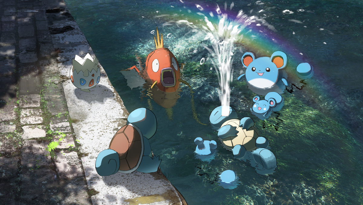 This is a pixiv picture whose title is 水とポケモン.