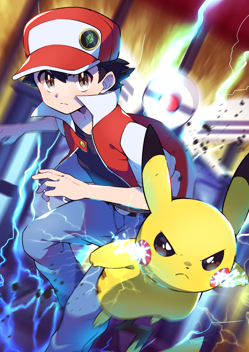 This is a pixiv picture whose title is レッド＆ピカチュウ.
