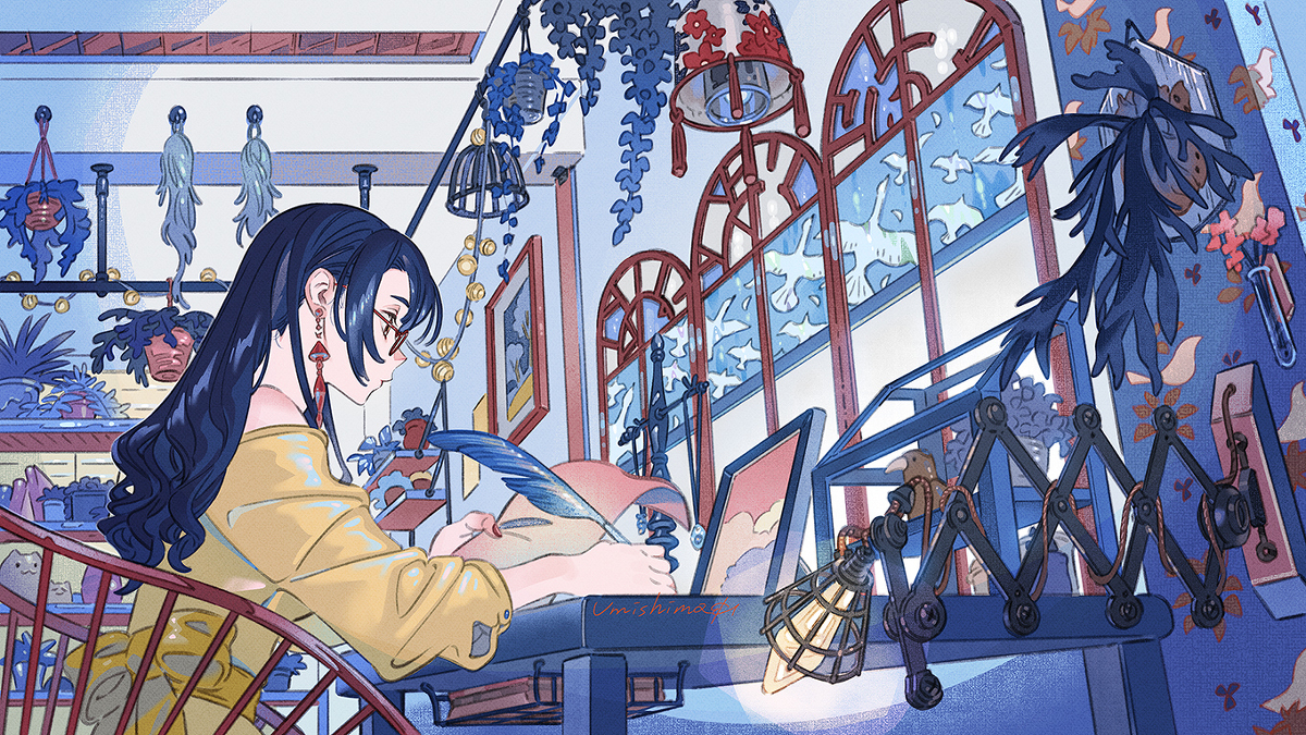 This is a pixiv picture whose title is 🖊️𝑾𝒓𝒊𝒕𝒊𝒏𝒈 𝒘𝒐𝒓𝒌.