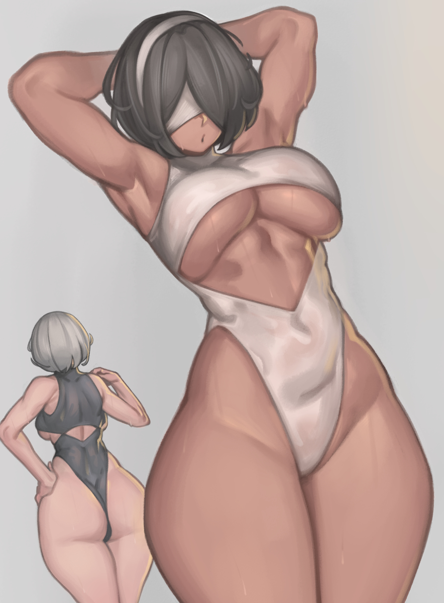 This is a pixiv picture whose title is 2P and 2B.