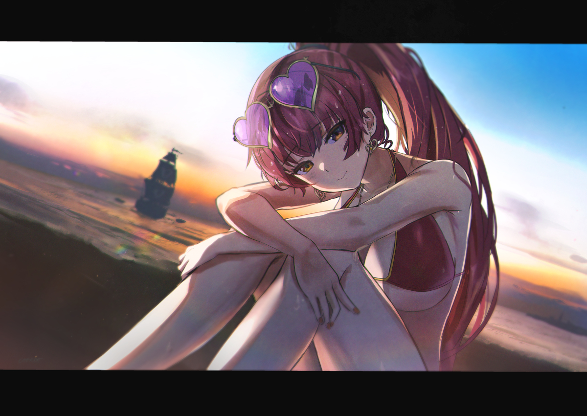 This is a pixiv picture whose title is 船長とビーチで.