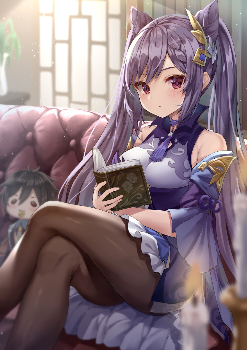 This is a pixiv picture whose title is 読書中刻晴ちゃん。.