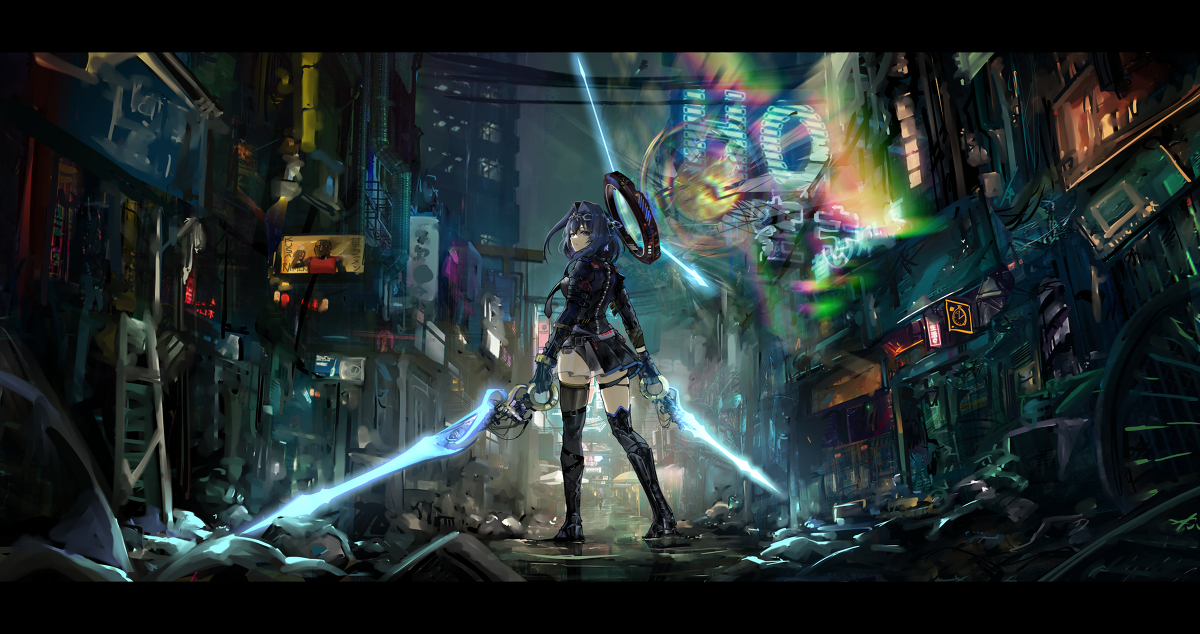 This is a pixiv picture whose title is Cyberpunk Kronii.