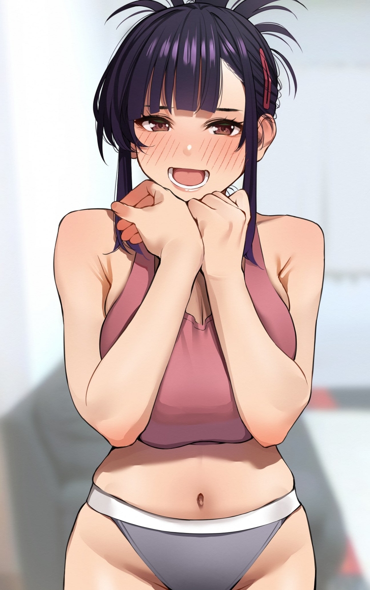 This is a pixiv picture whose title is 「お、おっぱいを触りたい？……バカ！変態！」.