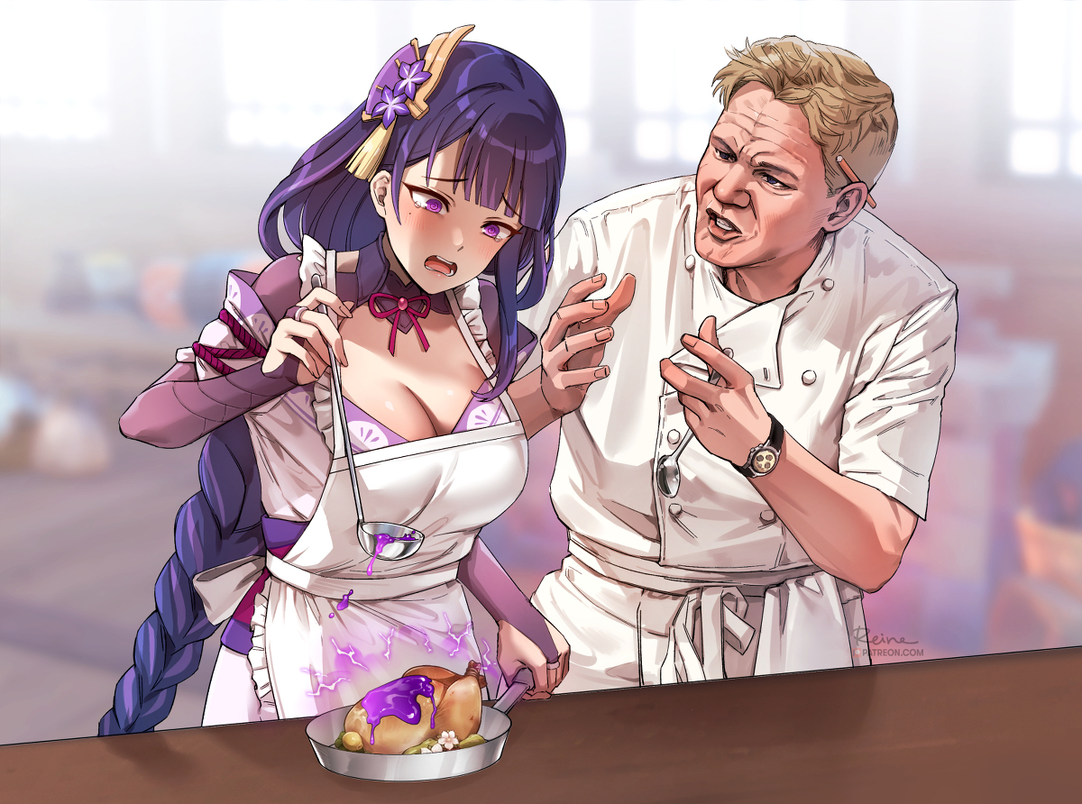 This is a pixiv picture whose title is Raiden's Kitchen Nightmare.