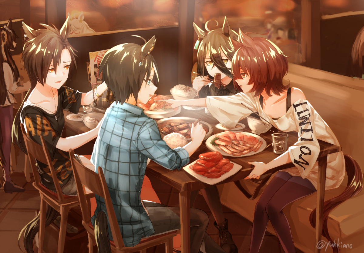 This is a pixiv picture whose title is 4人で焼き肉♪.