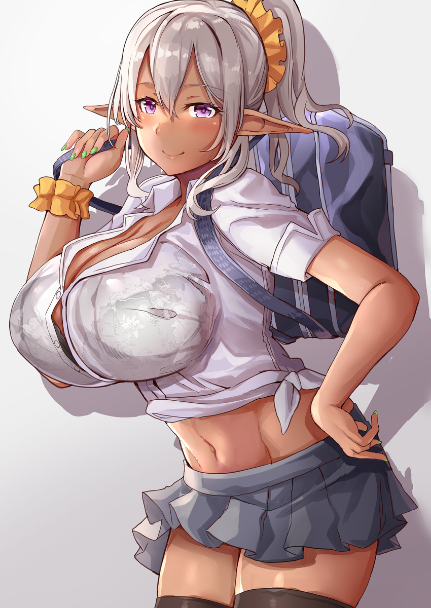 This is a pixiv picture whose title is ダークエルフJK.