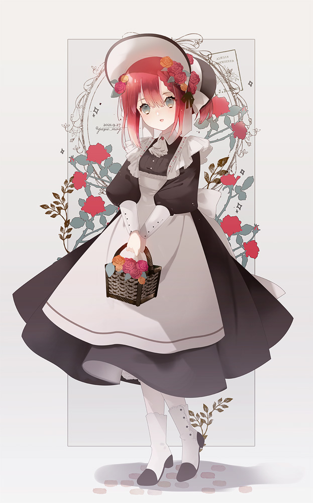 This is a pixiv picture whose title is 赤髪メイドちゃん🌹.