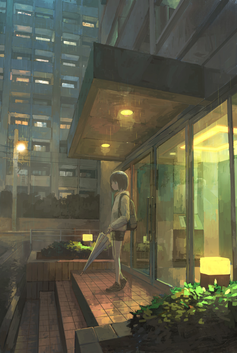 This is a pixiv picture whose title is 夜の雨.
