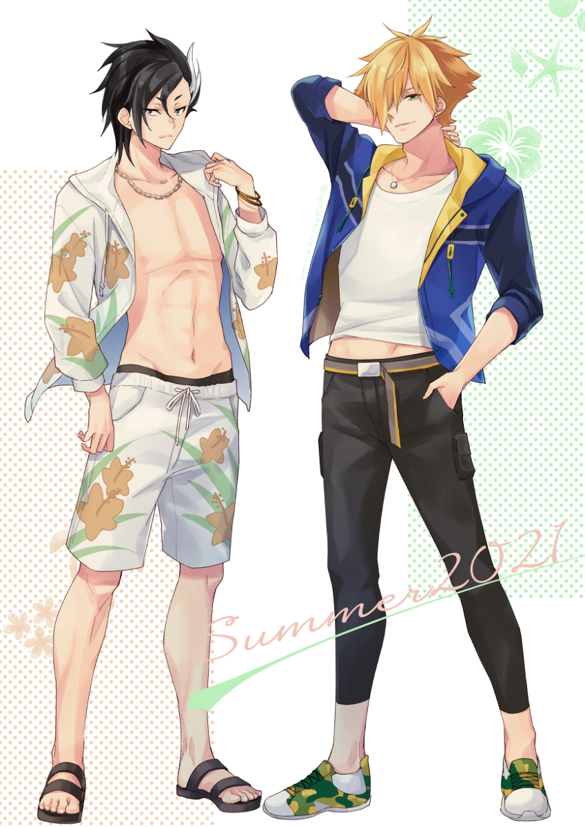 This is a pixiv picture whose title is 【FGO男子】夏霊衣着せ替え＆浴衣まとめ.