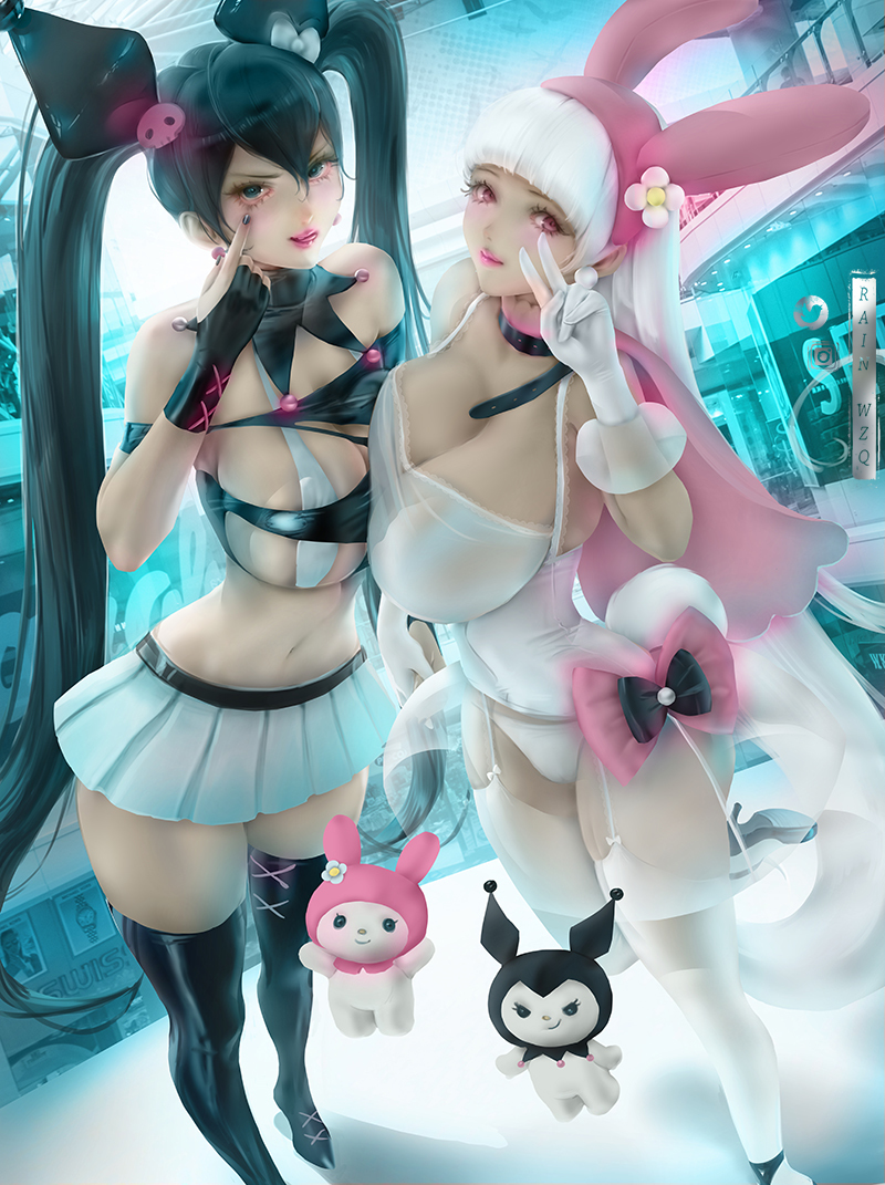 This is a pixiv picture whose title is Kuromi & Melody.