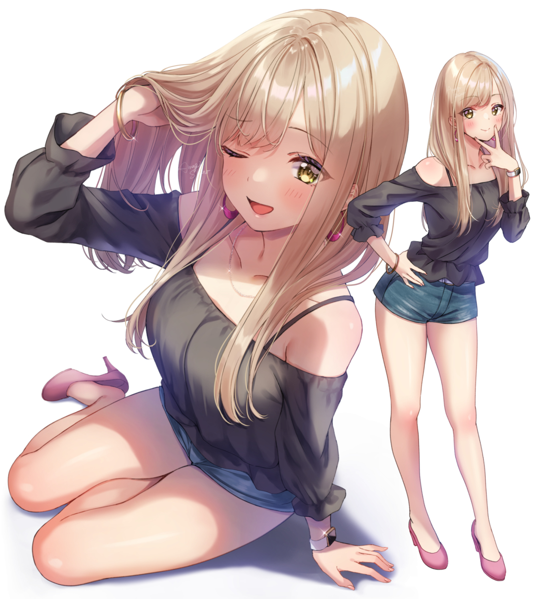 This is a pixiv picture whose title is 金髪美脚ギャル.