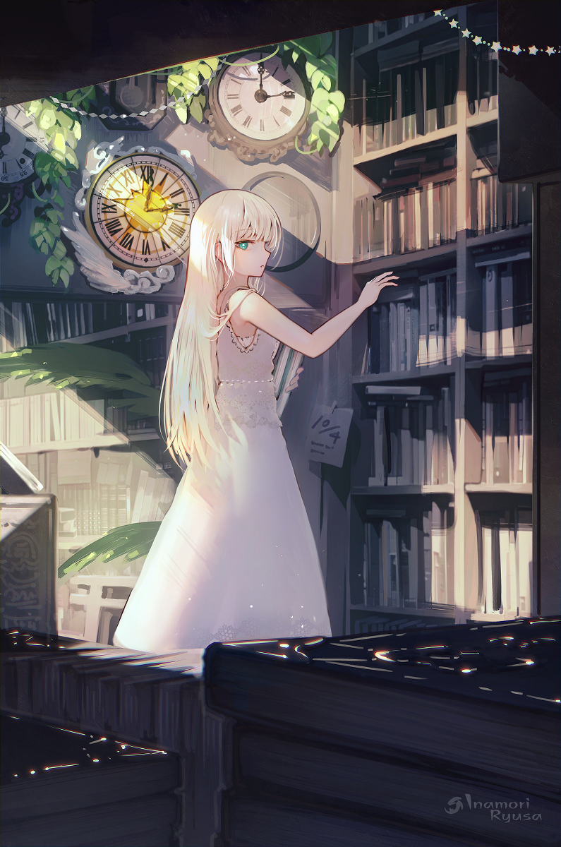 This is a pixiv picture whose title is 古書店の天使.