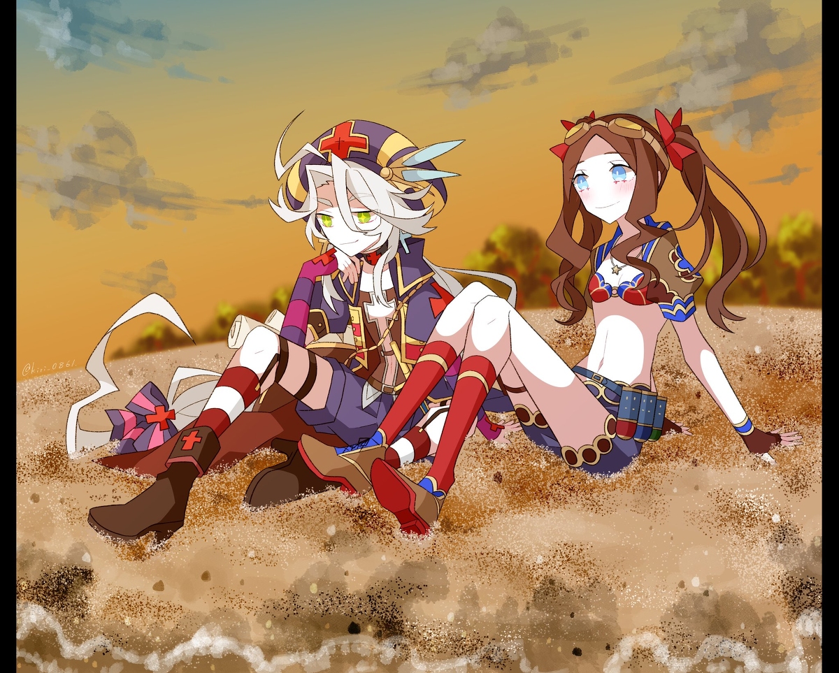 This is a pixiv picture whose title is 浜辺にて.