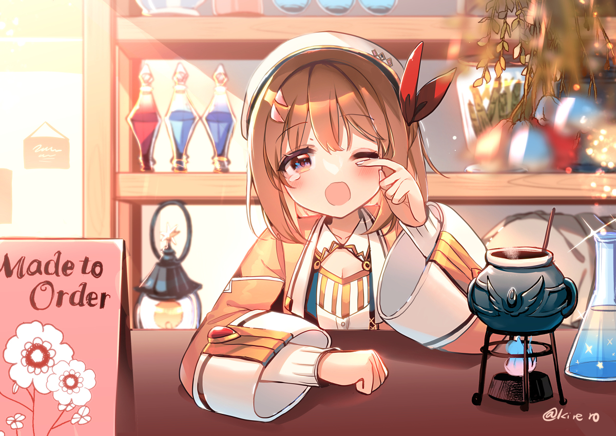 This is a pixiv picture whose title is 「ふぁ・・・お客さん、いらっしゃい！」.