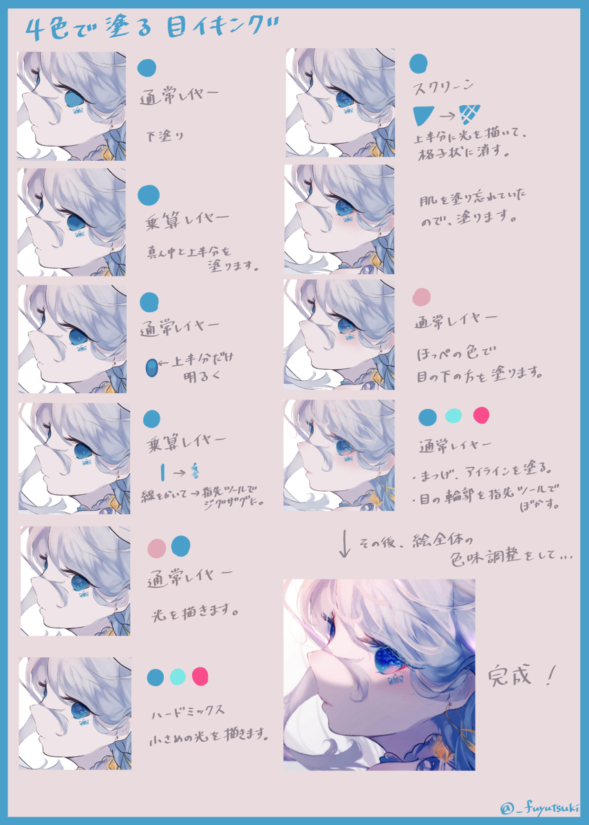 This is a pixiv picture whose title is 4色で塗る目イキング.