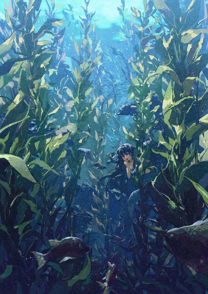 This is a pixiv picture whose title is 海の森の中で.