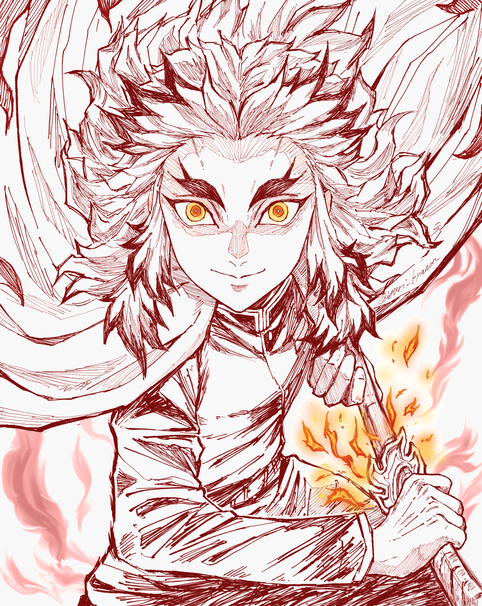 This is a pixiv picture whose title is 煉獄杏寿郎の抜刀.