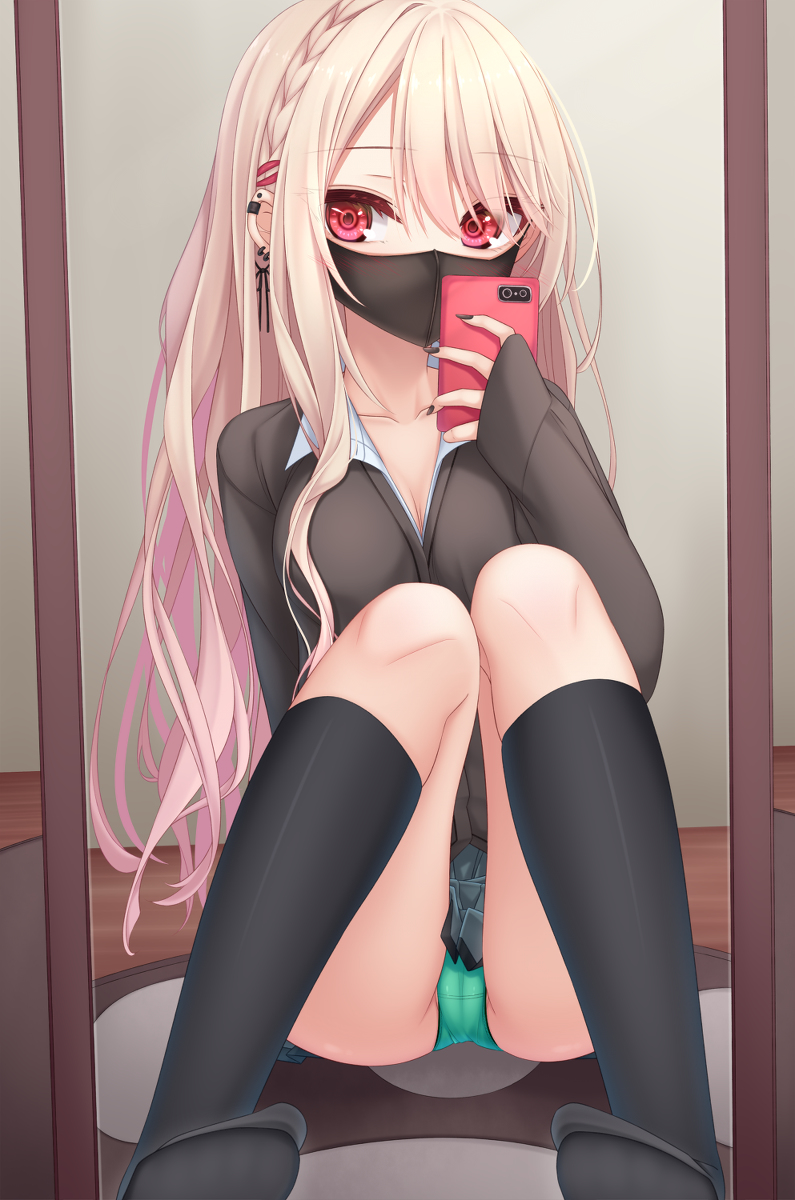 This is a pixiv picture whose title is 自撮りマスクJK.
