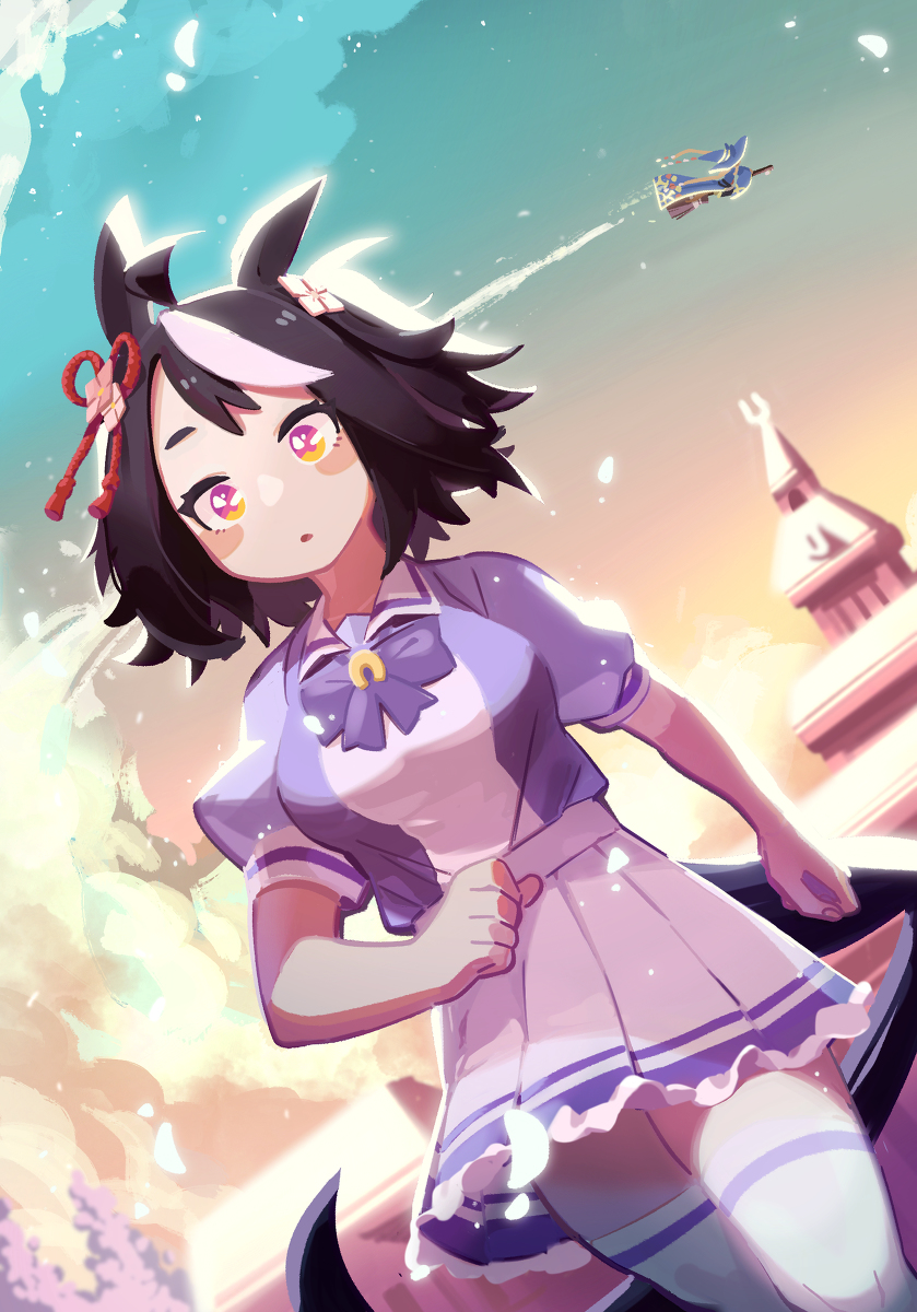 This is a pixiv picture whose title is キタサンブラックと空飛ぶ魔女とときめき予感.