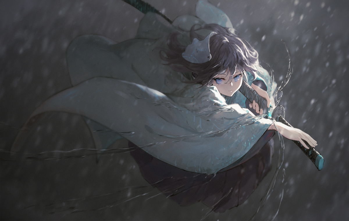 This is a pixiv picture whose title is 雨と侍.