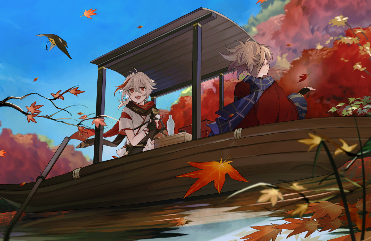 This is a pixiv picture whose title is 紅葉舟.