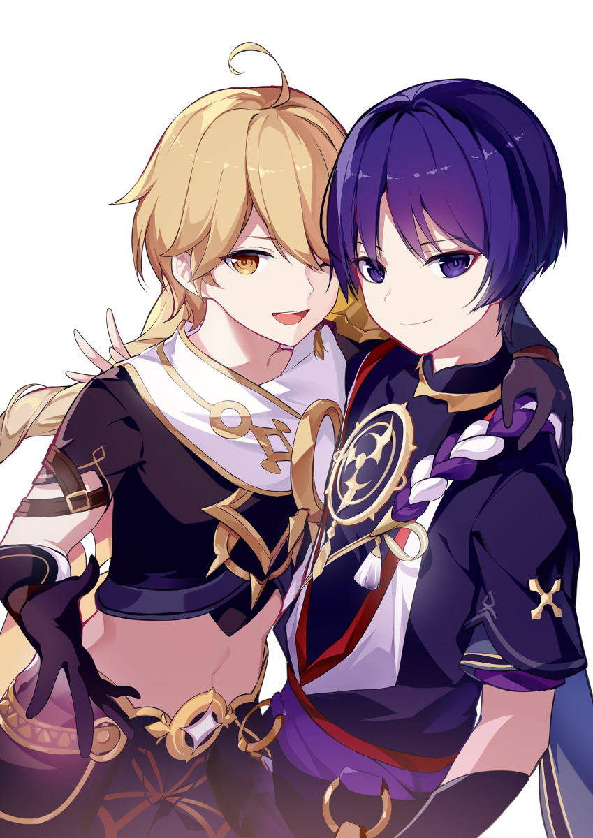 This is a pixiv picture whose title is Aether X Scaramouche.