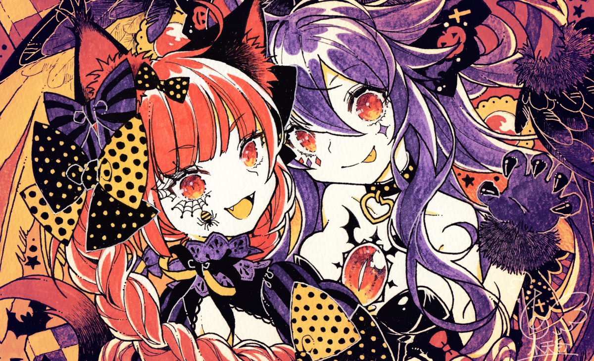 This is a pixiv picture whose title is 【秋例大祭告知】ハロウィンお燐空.