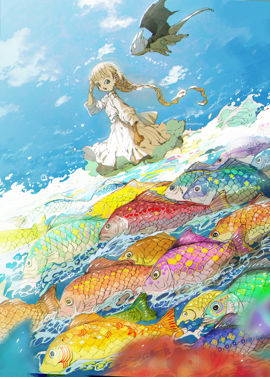 This is a pixiv picture whose title is 虹色の魚.