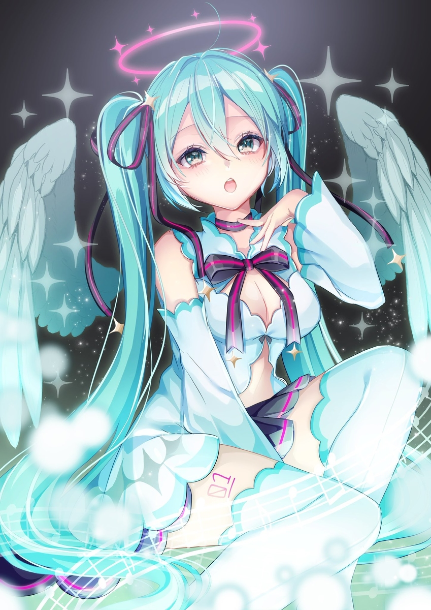 This is a pixiv picture whose title is 天使ミク.