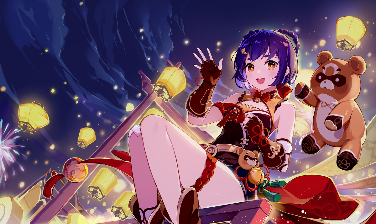 This is a pixiv picture whose title is Xiangling & Guoba.
