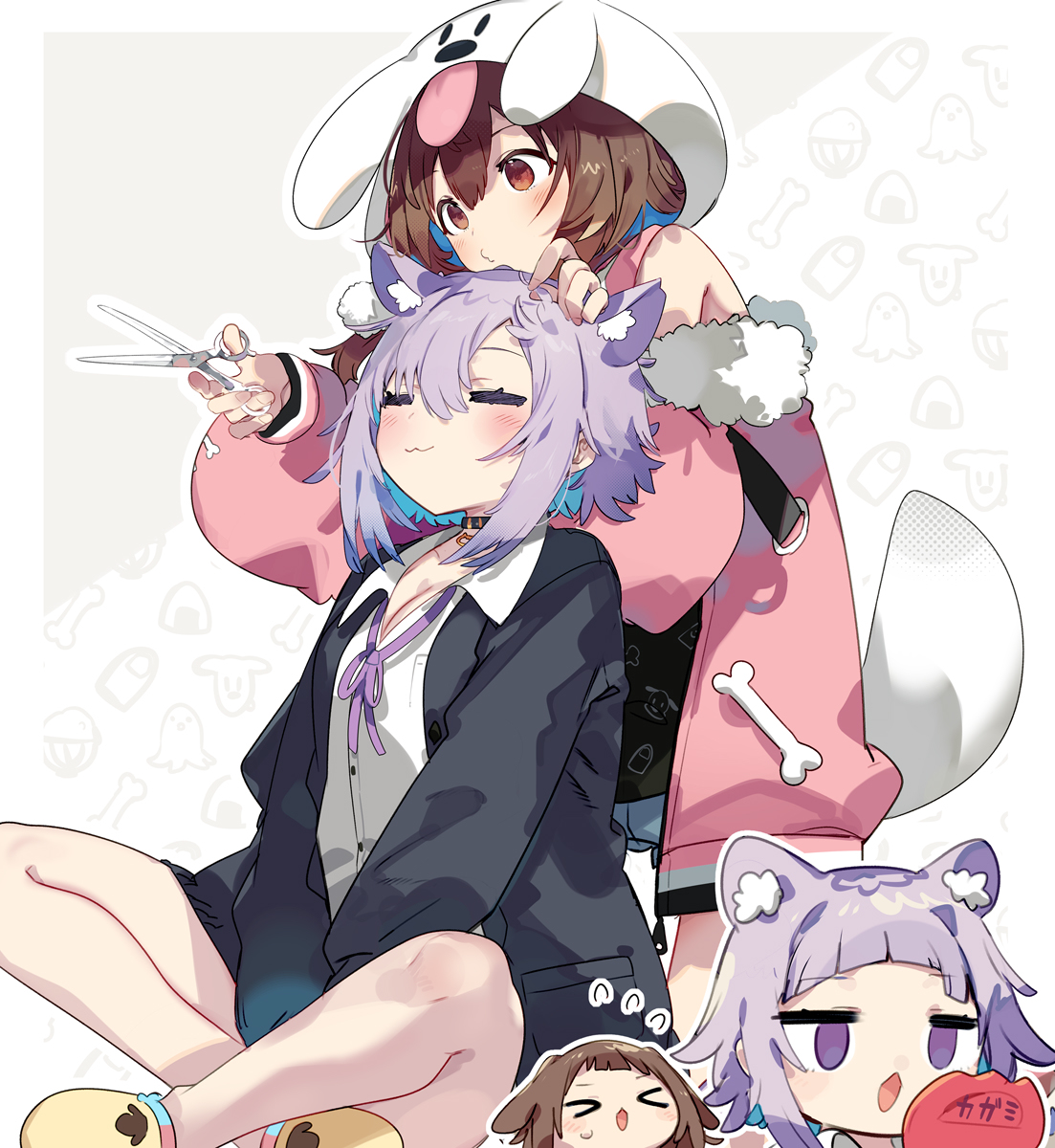 This is a pixiv picture whose title is 🐶✂🐱.