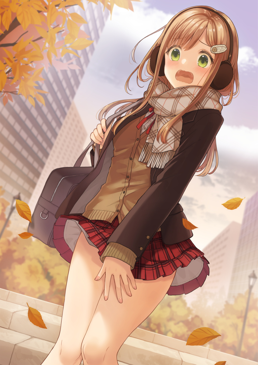 This is a pixiv picture whose title is 秋風のいたずら.