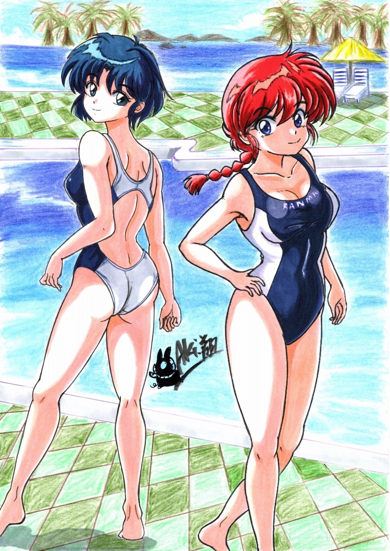 This is a pixiv picture whose title is プールサイドのおさげの女 Part.2.