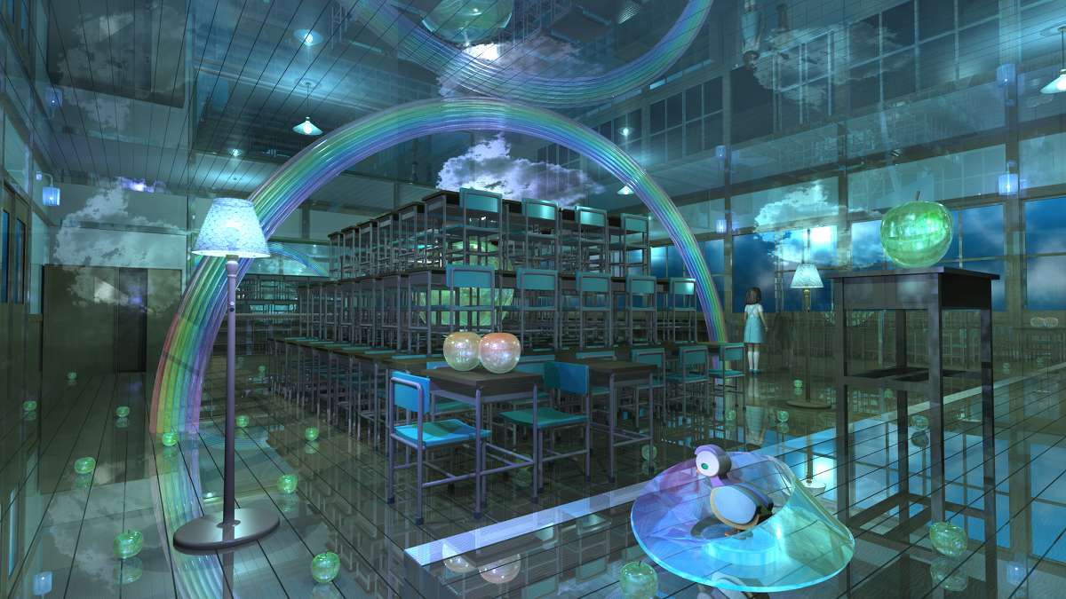 This is a pixiv picture whose title is 仮校舎の夜.