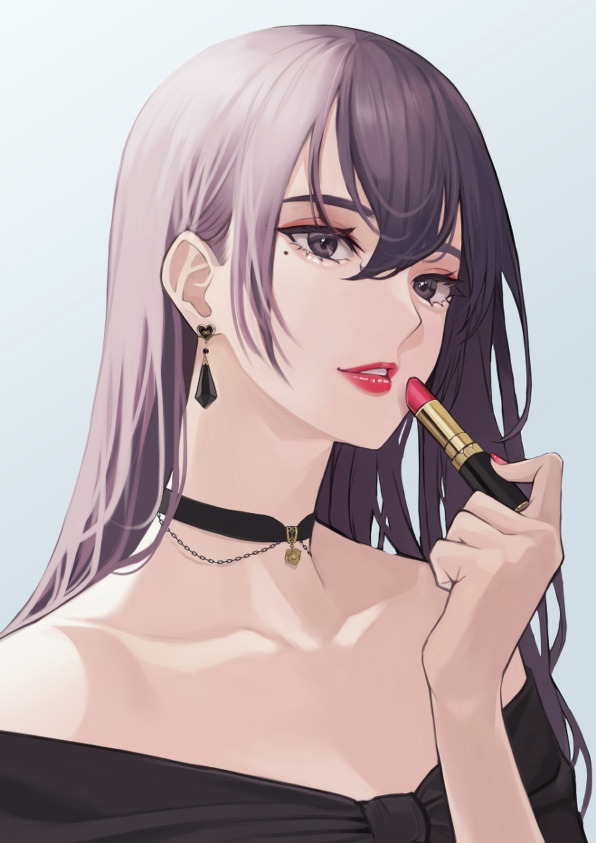 This is a pixiv picture whose title is 口紅お姉さん.