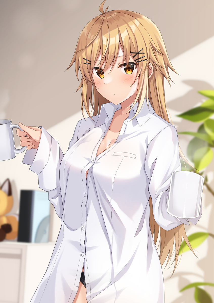 This is a pixiv picture whose title is 「……飲む？」.