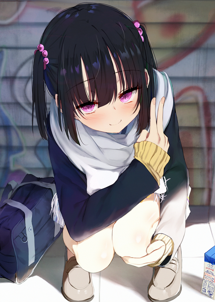 This is a pixiv picture whose title is 寒いけど生足.