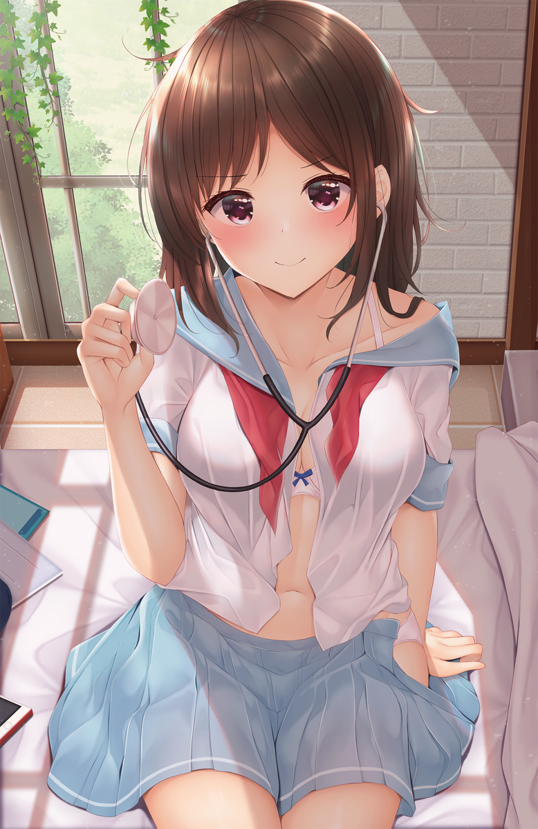 This is a pixiv picture whose title is 『ねっドキドキしてるか聞いてあげるね♪』からかい幼ななじみJK.