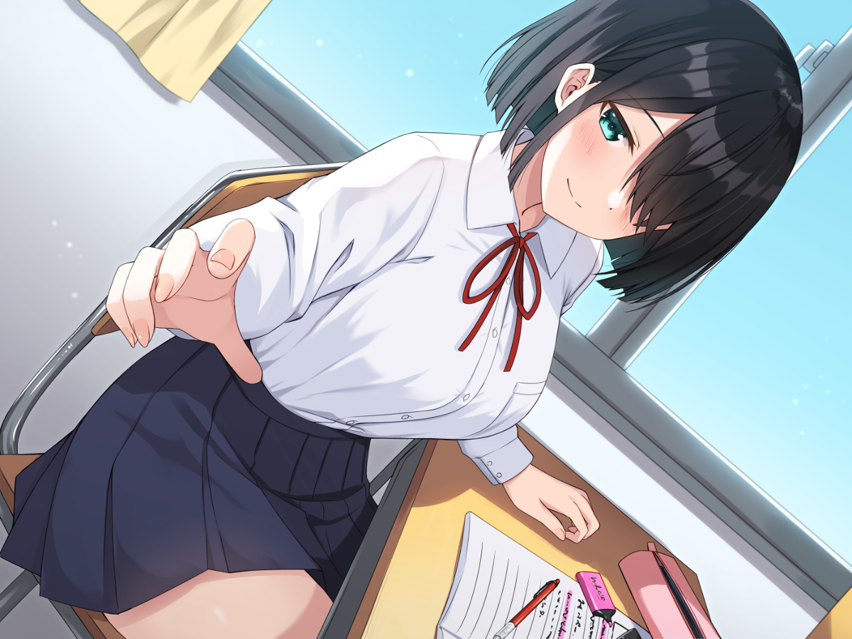 This is a pixiv picture whose title is 「授業中にいたずらされて喜んじゃうとか…へんた～い…♡」.