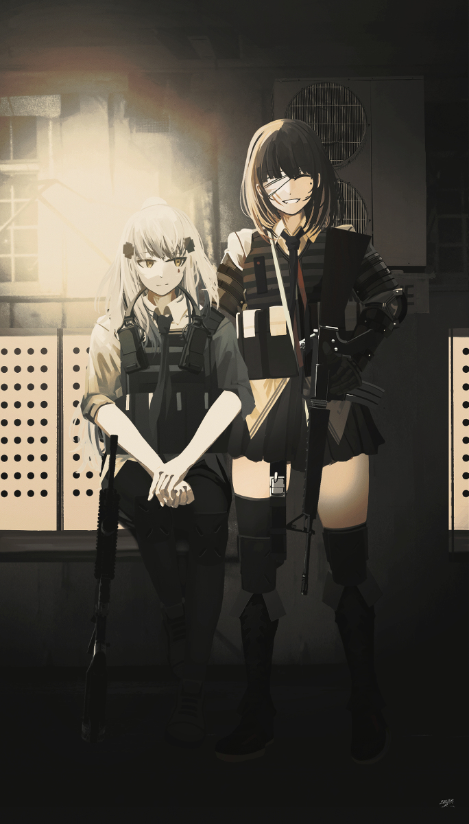 This is a pixiv picture whose title is HK416&M16A1.