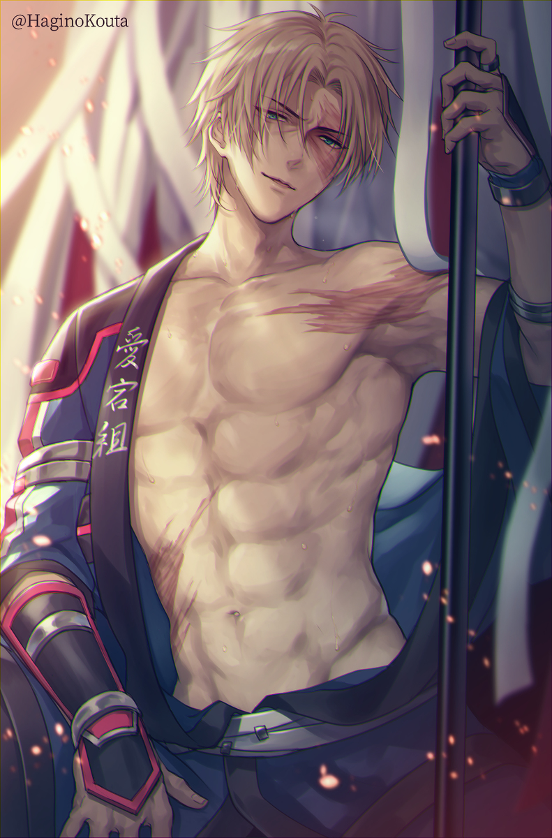 This is a pixiv picture whose title is 藍之介（消防団）.
