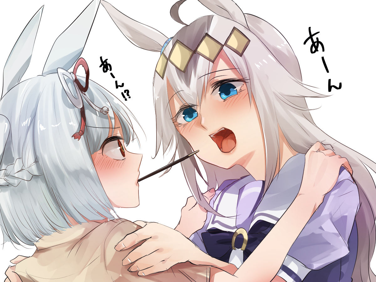 This is a pixiv picture whose title is オグリとマーチのポッキーゲーム.