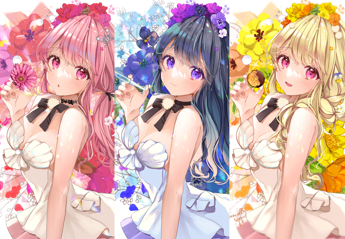 This is a pixiv picture whose title is 3 color flowers.